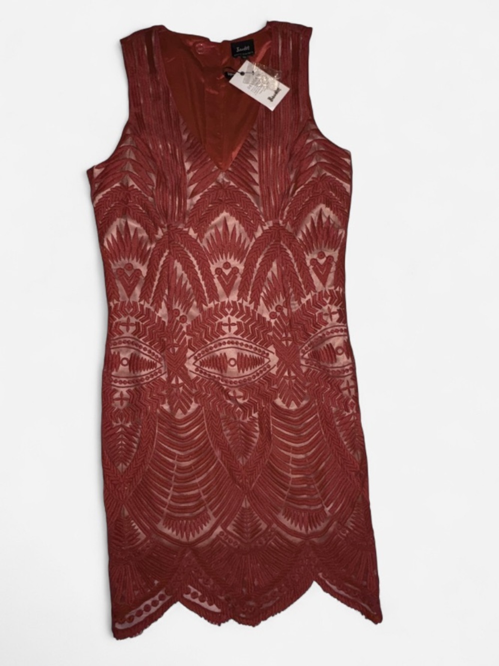 Bardot Terracotta Lace Overlay Sheath Dress